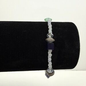 Acrylic Beaded Bracelet Stretch Band Blue Green Silver Accent Beads Jewelry